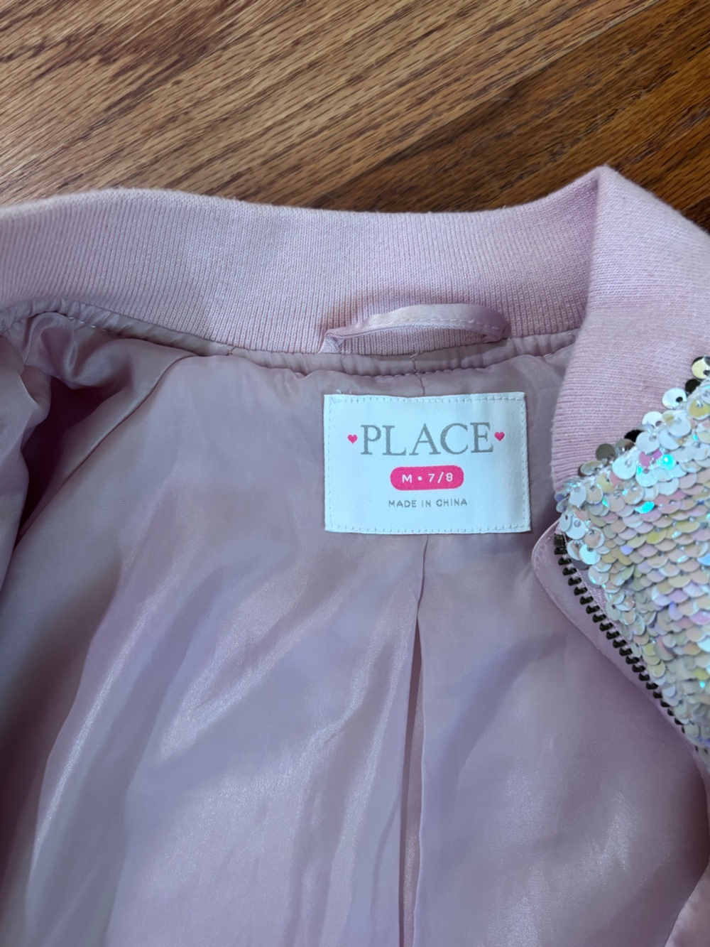 The Children’s Place Girls' Pink Sequin Bomber Jacket sz 7-8 - Picture 3 of 5